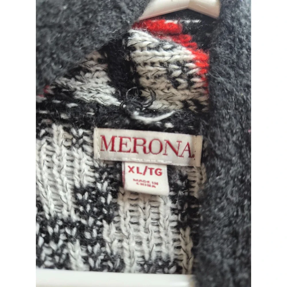 Merona Cardigan Sweater Womens XL Multicolor Striped Tight Knit Open Front